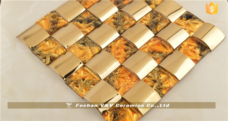 Gạch Mosaic thủy tinh trộn kim loại JS005
