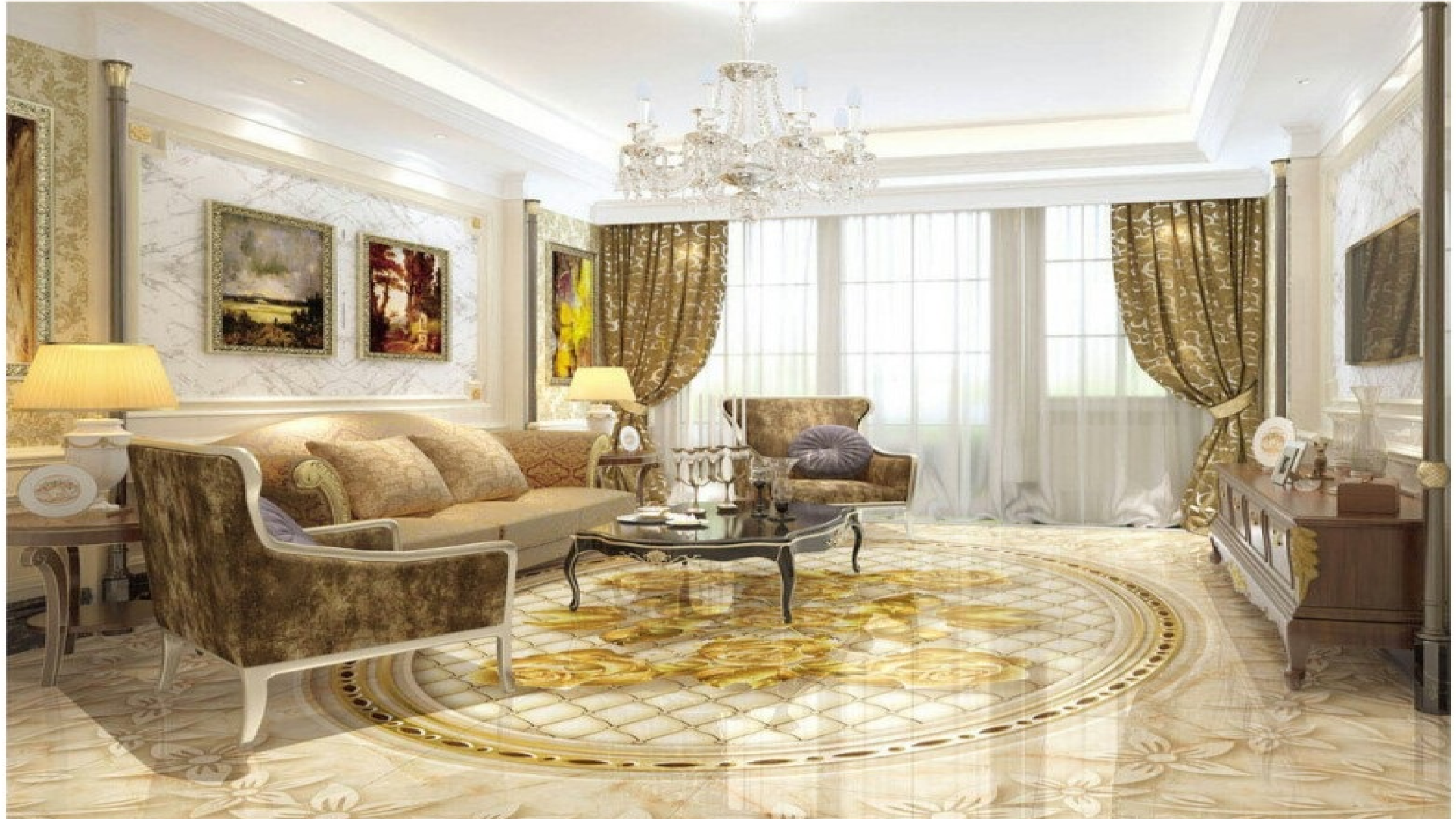 GẠCH TRANH 3D LÁT NỀN PHÒNG KHÁCH- DH69