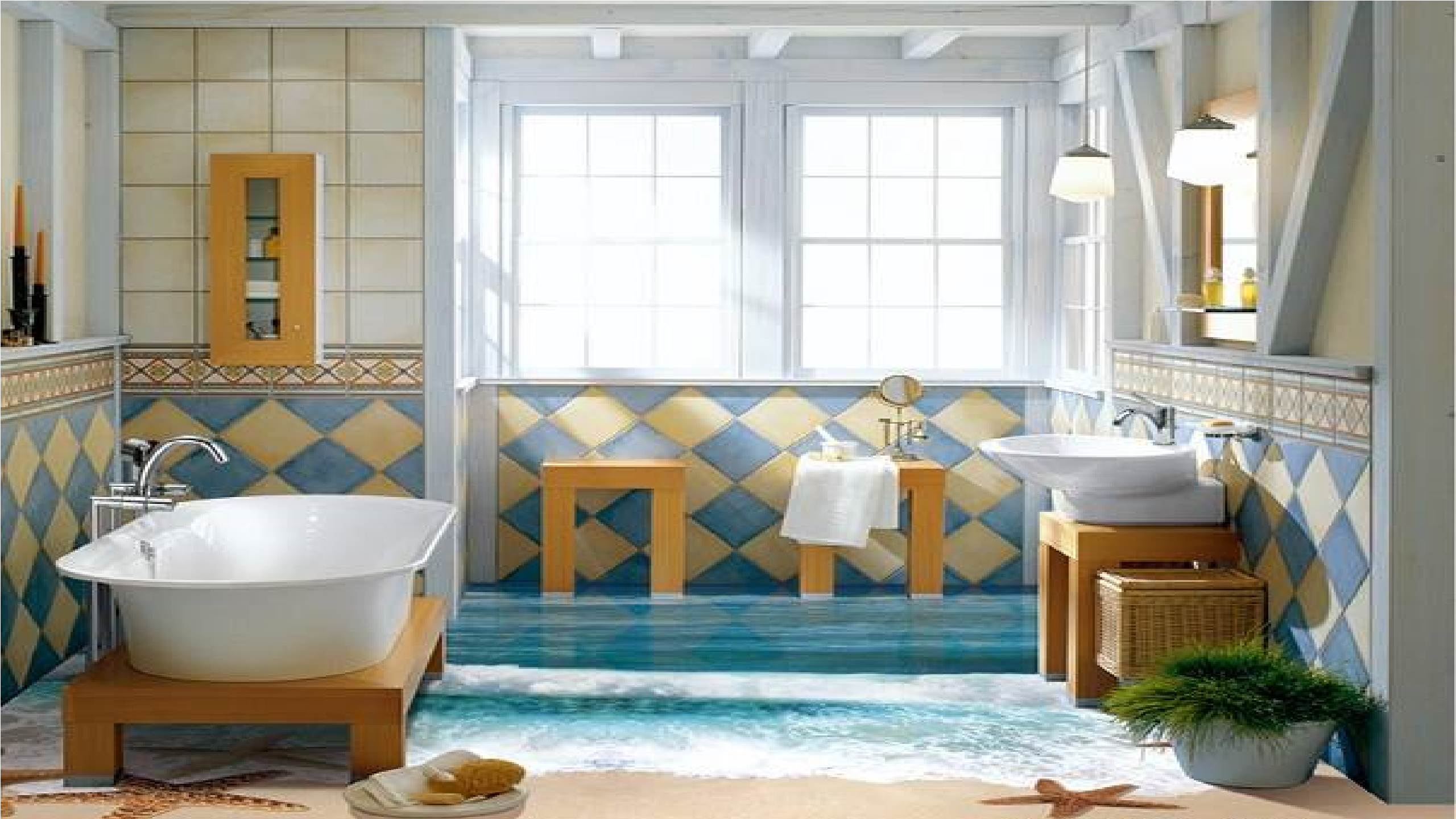 GẠCH TRANH 3D LÁT NỀN NHÀ TẮM DH105