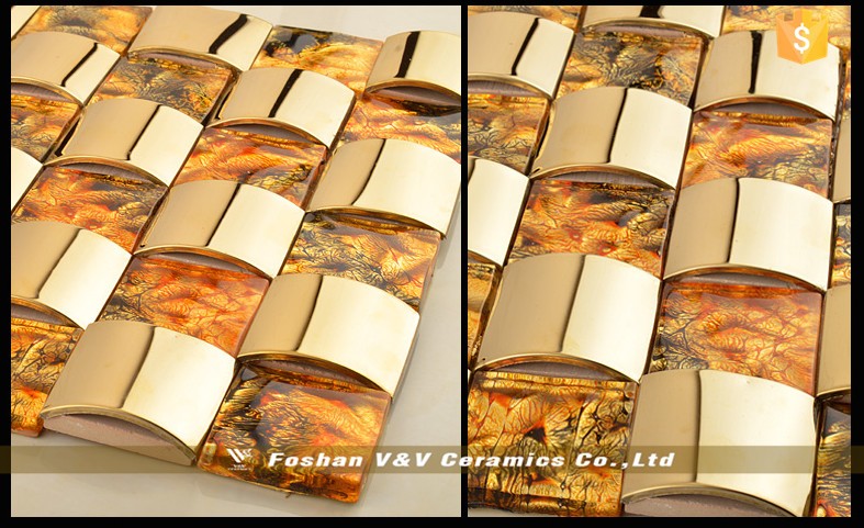 Gạch Mosaic thủy tinh trộn kim loại JS005