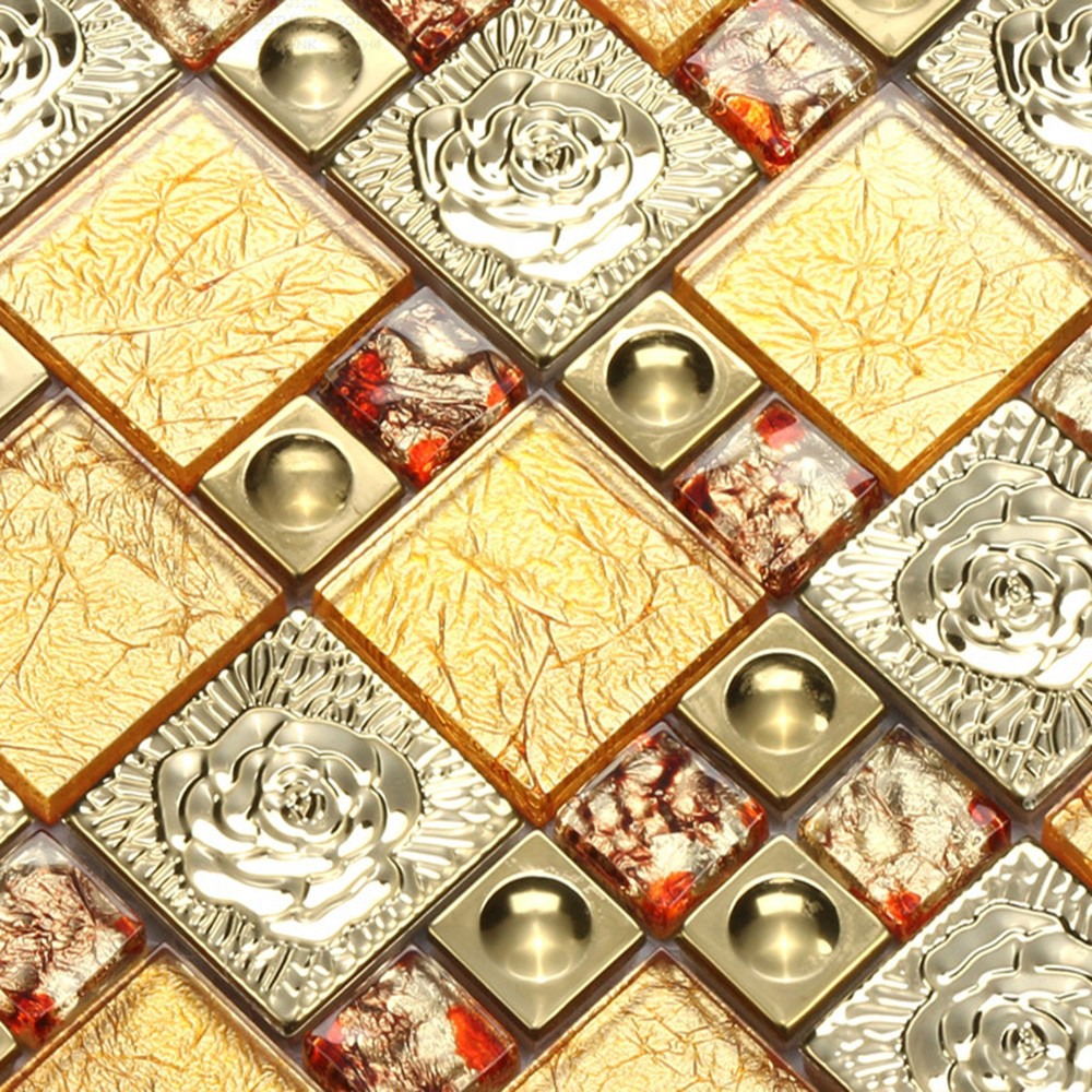 Gạch Mosaic Thủy tinh mạ vàng và mạ điện Glass