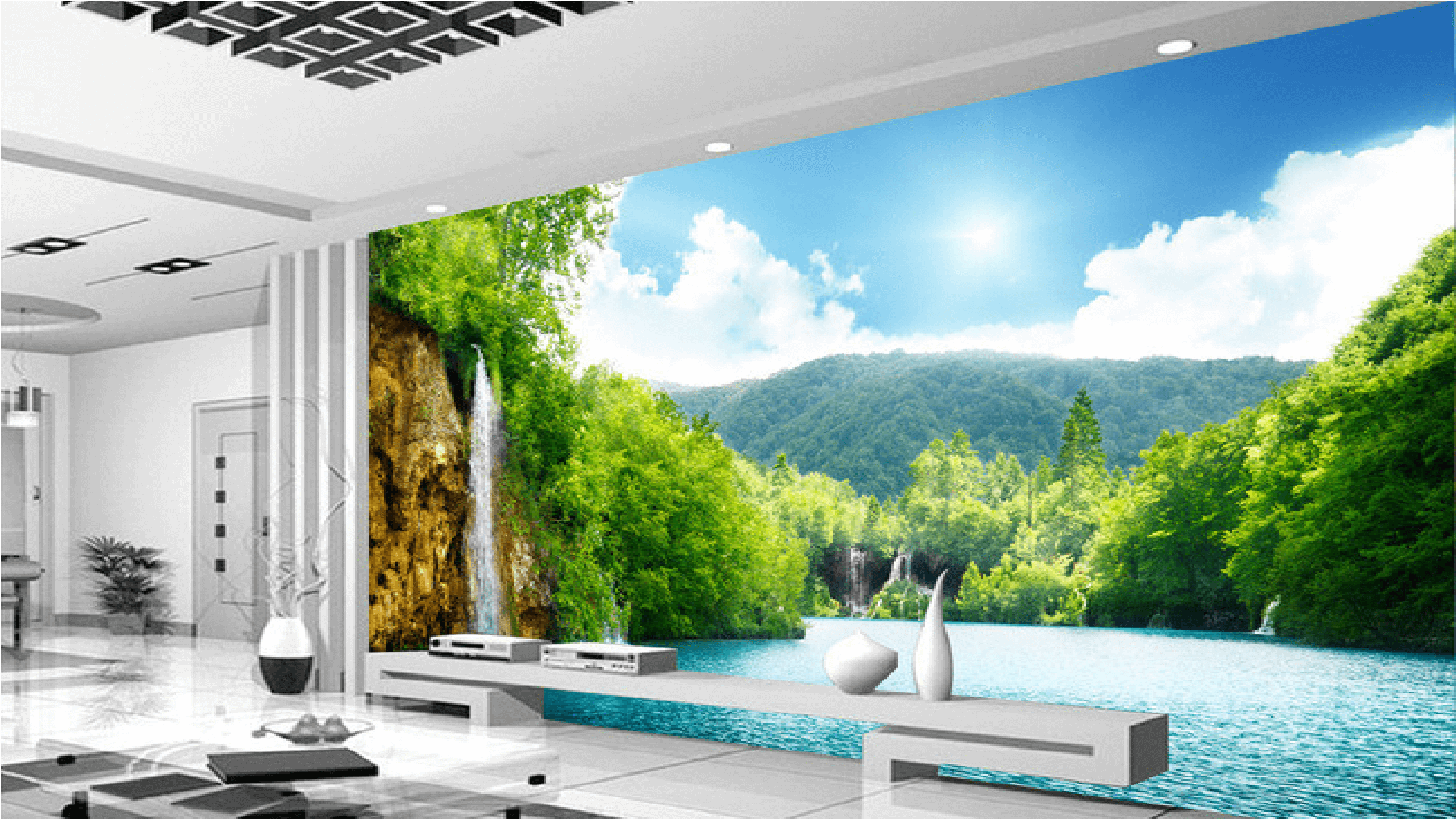 GẠCH TRANH PHONG CẢNH THÁC NƯỚC DH54