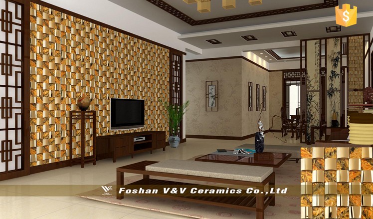 Gạch Mosaic thủy tinh trộn kim loại JS005