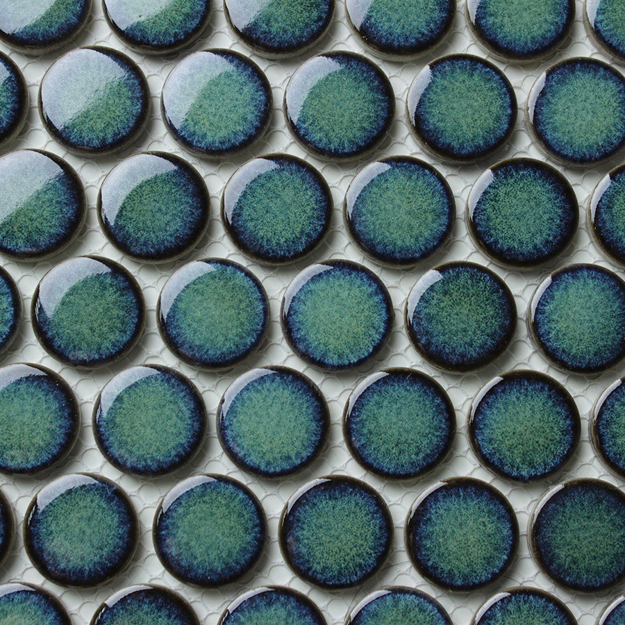 Gạch mosaic Màu xanh lá cây penny tròn