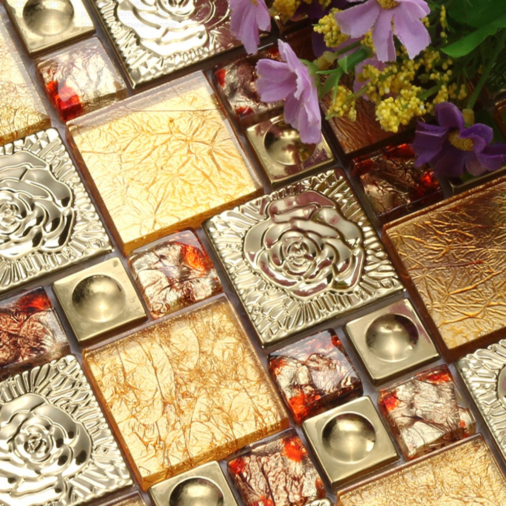 Gạch Mosaic Thủy tinh mạ vàng và mạ điện Glass